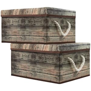 16.62 in. L x 8 in. W x 12.25 in. H Brown Rustic Collapsible Fabric Storage Bin with with Lid and Carry Handles Set of 2