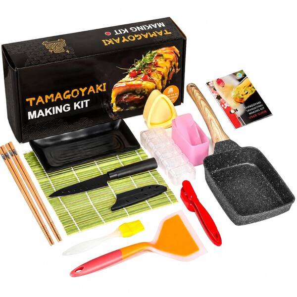 12-in-1 Japanese Tamagoyaki Omelette Pan Set 5x7 In. with Spatula, Bamboo Mat, Knife, and Sushi Cookware