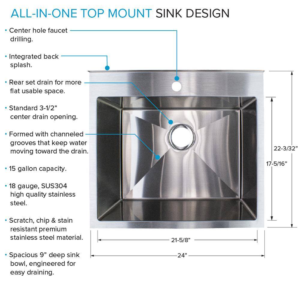 24'' Matte Black Stainless Steel Freestanding Laundry Sink with Washstand