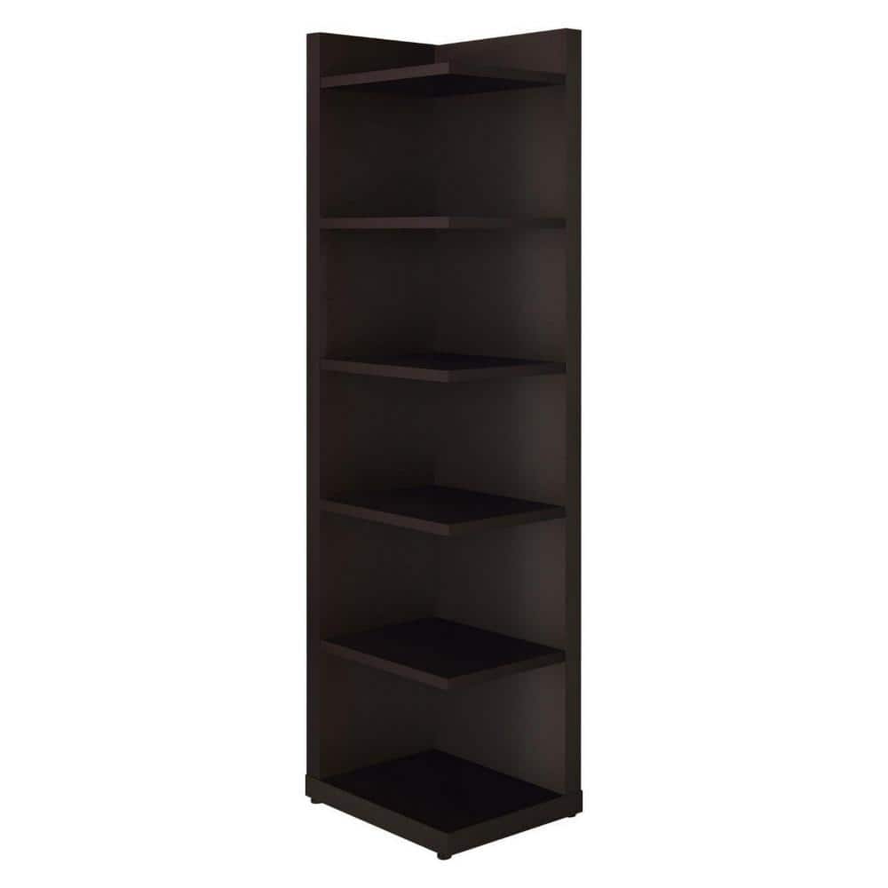 Casual Contemporary Cappuccino Corner Bookcase with 5 Shelves