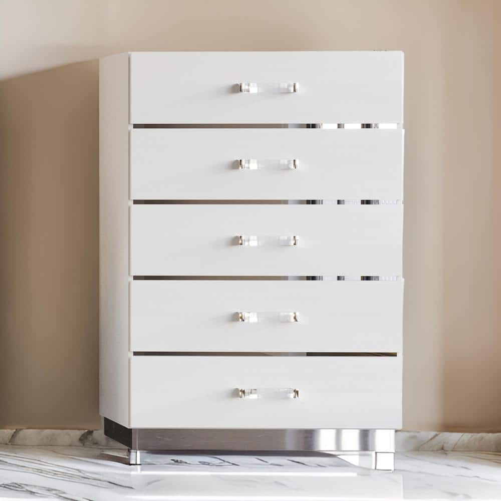 White and Clear 5-Drawers 31.5 in. Chest of Drawers Dresser Without Mirror price history on PriceWatchPro
