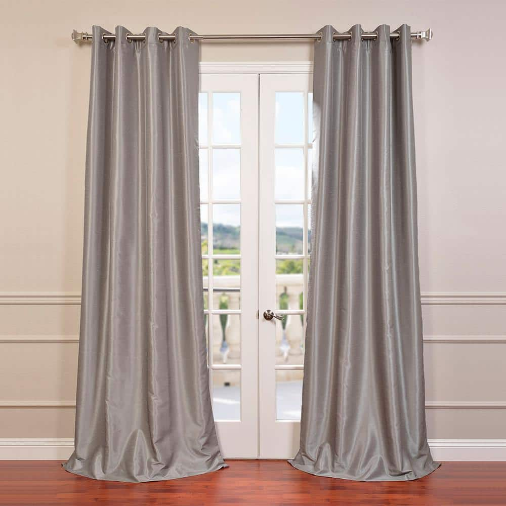 Exclusive Fabrics Furnishings Silver Textured Grommet Blackout Curtain 50 In W X 84 In L Pdch Kbs9 84 Gr The Home Depot