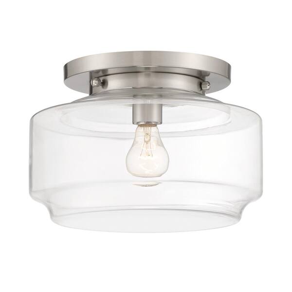 CRAFTMADE Peri 12 in. 1 Light Brushed Polished Nickel Finish Transitional Flush Mount with Clear Glass and No Bulbs Included