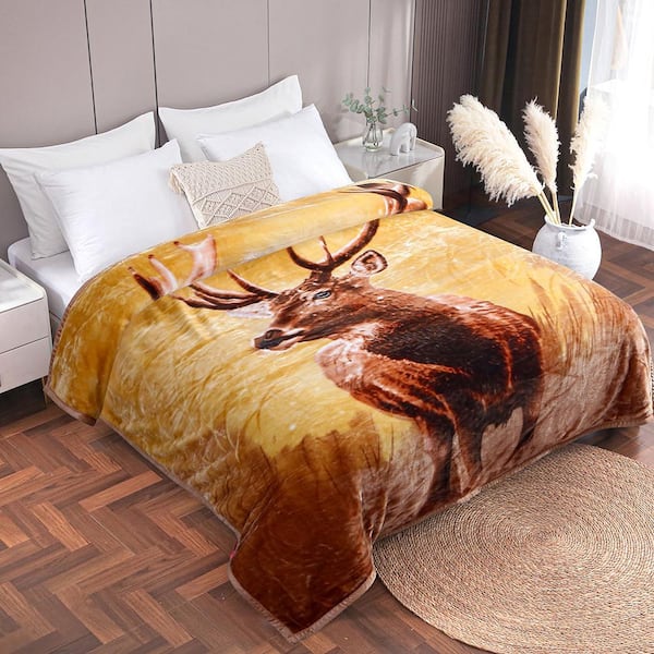 JML Deer Elephant 75 in. x 87 in. Reversible Printed Fleece Mink