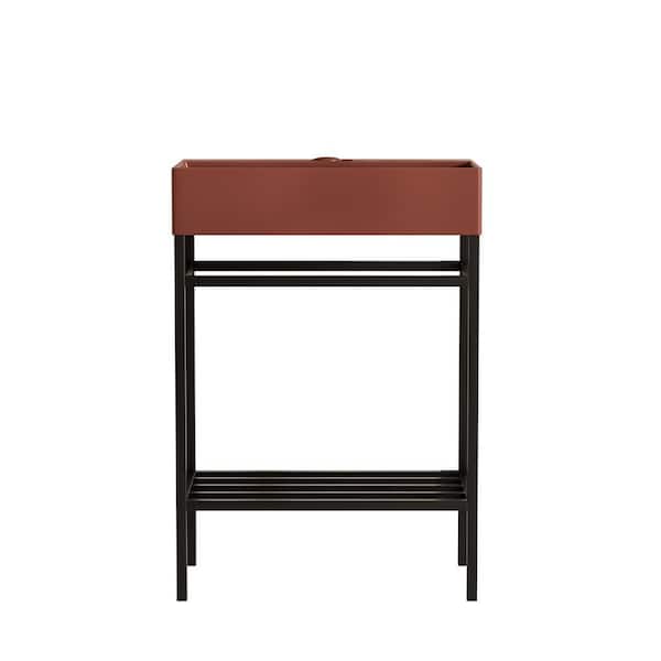 Baye 23.62 in. Bathroom Ceramic Single Console Sink in Red with Black Metal Leg
