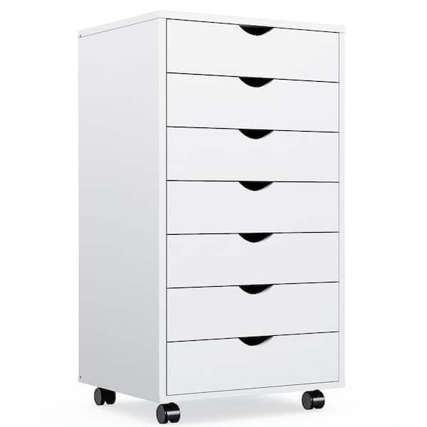 Bestier White 18.74 in. W 7 Drawers Storage Cabinet Swivel Dressers with Wheels Mobile Organizer for Office, Bedroom, Home
