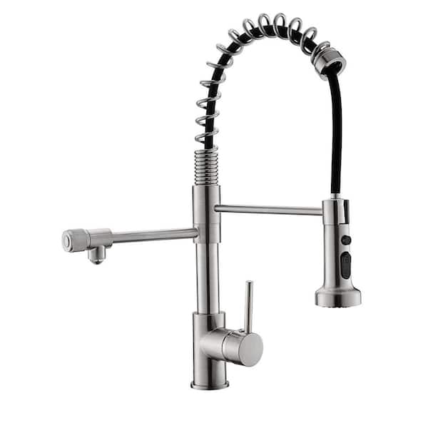 Fapully Single-Handle Pull-Down Sprayer Kitchen Faucet, 3-in-1 Drinking Water Faucet in Brushed Nickel