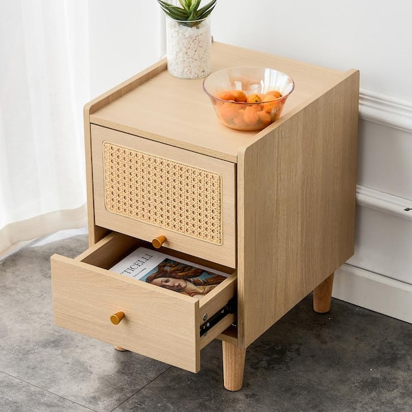 Polibi 18.50 in. Modern Simple Style Natural Color Rattan Nightstand