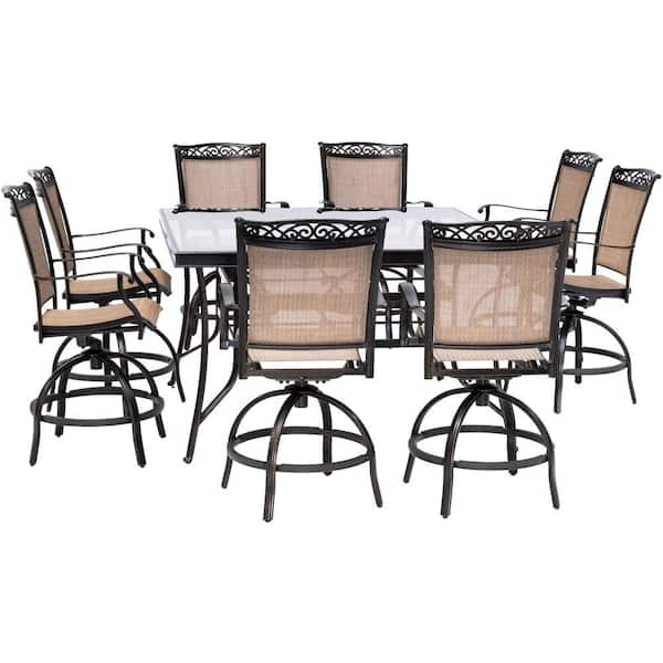 9 Piece Aluminum Outdoor Dining Set, High Dining Table Set For 8
