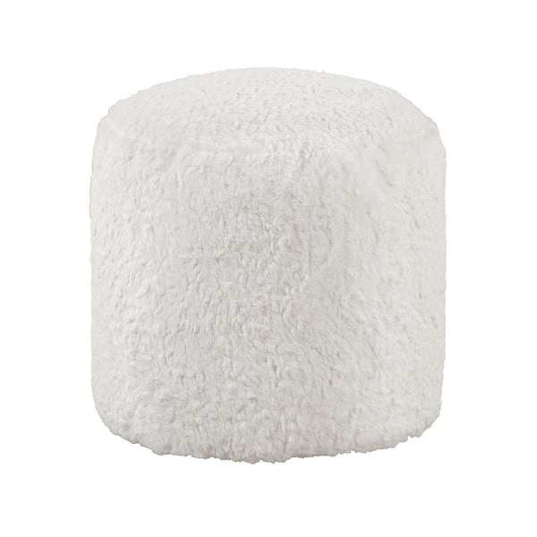 Lazzara Omax Off-White Fur Fabric Cylindrical Pouf P31010 - The Home Depot