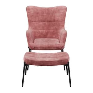 Charlotte Salmon Pink Velvet Wingback Accent Chair with Ottoman Set