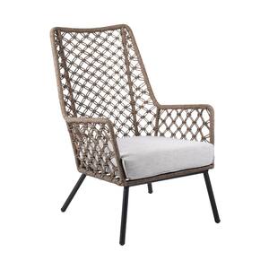 Marco Truffle Rope Cushioned Steel Indoor Outdoor Lounge Arm Chair with Grey Cushion