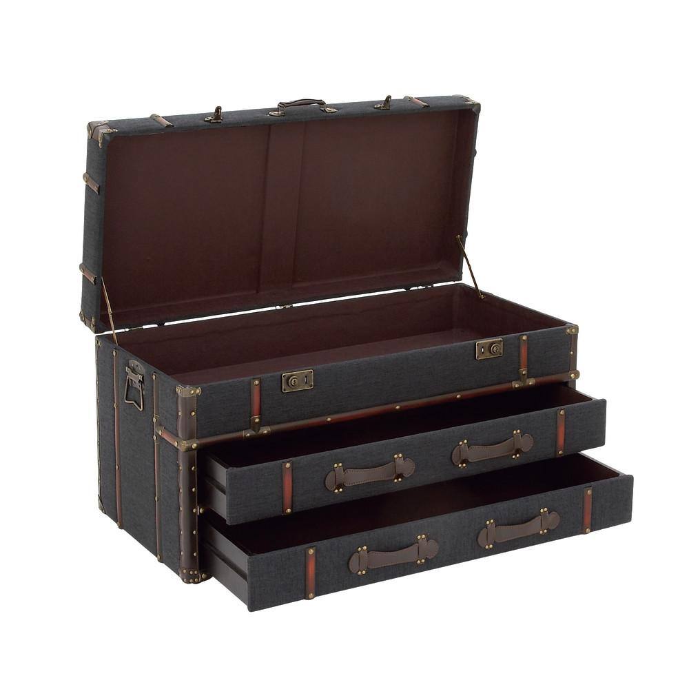 Dark Blue Linen Upholstered Trunk Coffee Table with Storage