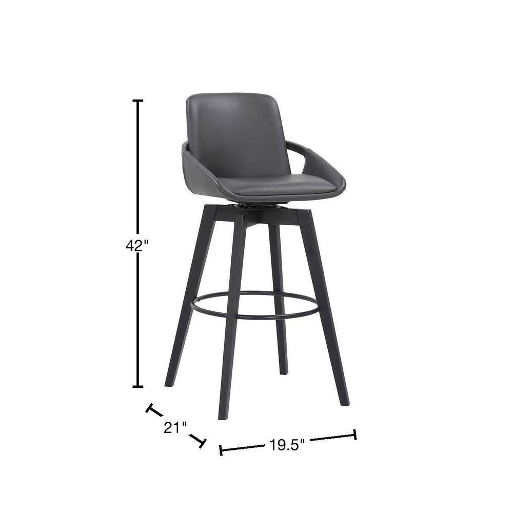 Baylor 30" Gray Faux Leather and Black Wood Swivel Bar Stool