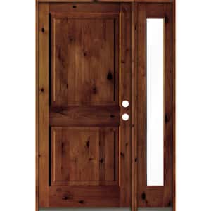 50 in. x 80 in. knotty alder Left-Hand/Inswing Clear Glass Red Chestnut Stain Square Top Wood Prehung Front Door w/RFSL