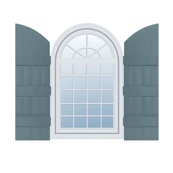 Ekena Millwork 14 in. x 73 in. Lifetime Vinyl Standard Four Board Joined w/ Archtop Board and Batten Shutters Pair Wedgewood Blue