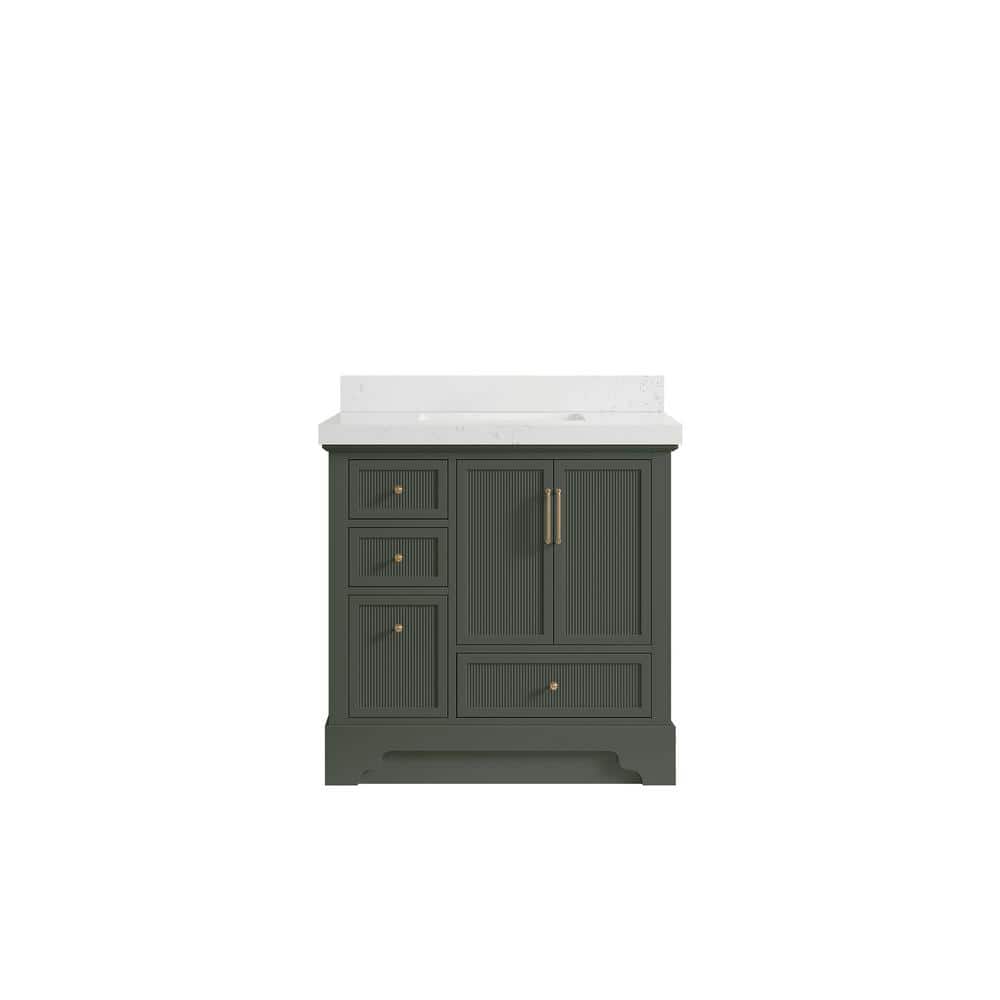 Alys 36 in. W x 22 in. D x 36 in. H Single Sink Bath Vanity Center in Pewter Green with 2 in. empira qt top price history on PriceWatchPro