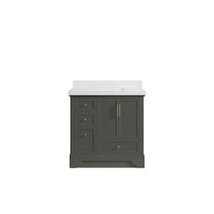 Alys 36 in. W x 22 in. D x 36 in. H Single Sink Bath Vanity Center in Pewter Green with 2 in. empira qt top