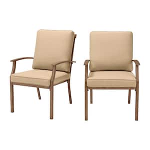 Geneva Brown Wicker Outdoor Patio Stationary Dining Chair with Sunbrella Beige Tan Cushions (2-Pack)
