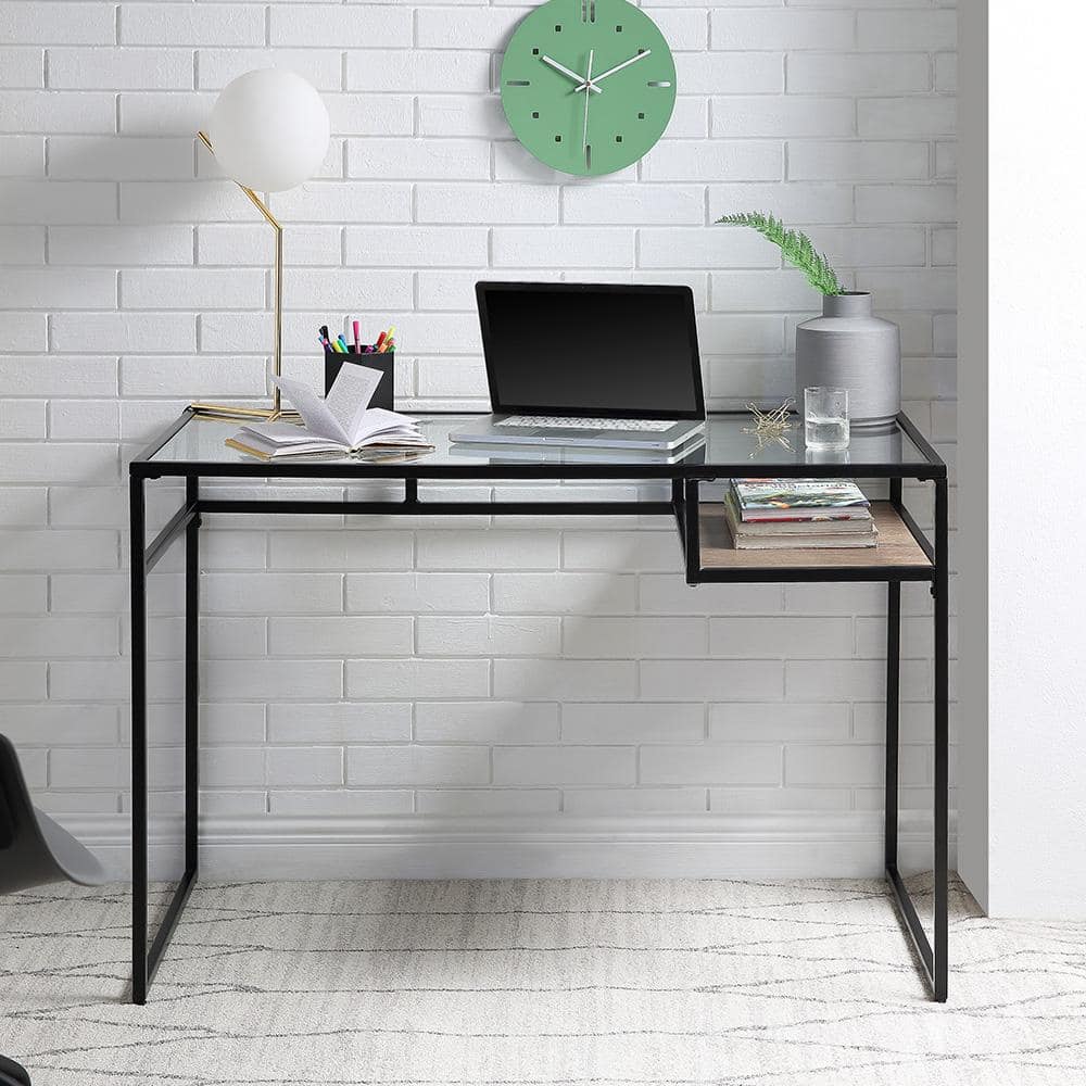 Romina 52'' Black Glass-Top Occasional Table with Espresso X-Shaped Base