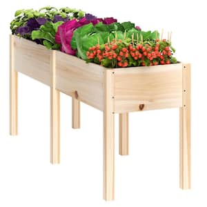 72 in. x 23 in. x 30 in. Raised Garden Bed, Elevated Wooden Planter Box Stand for Patio w/Divider Panel Outdoor-Natural