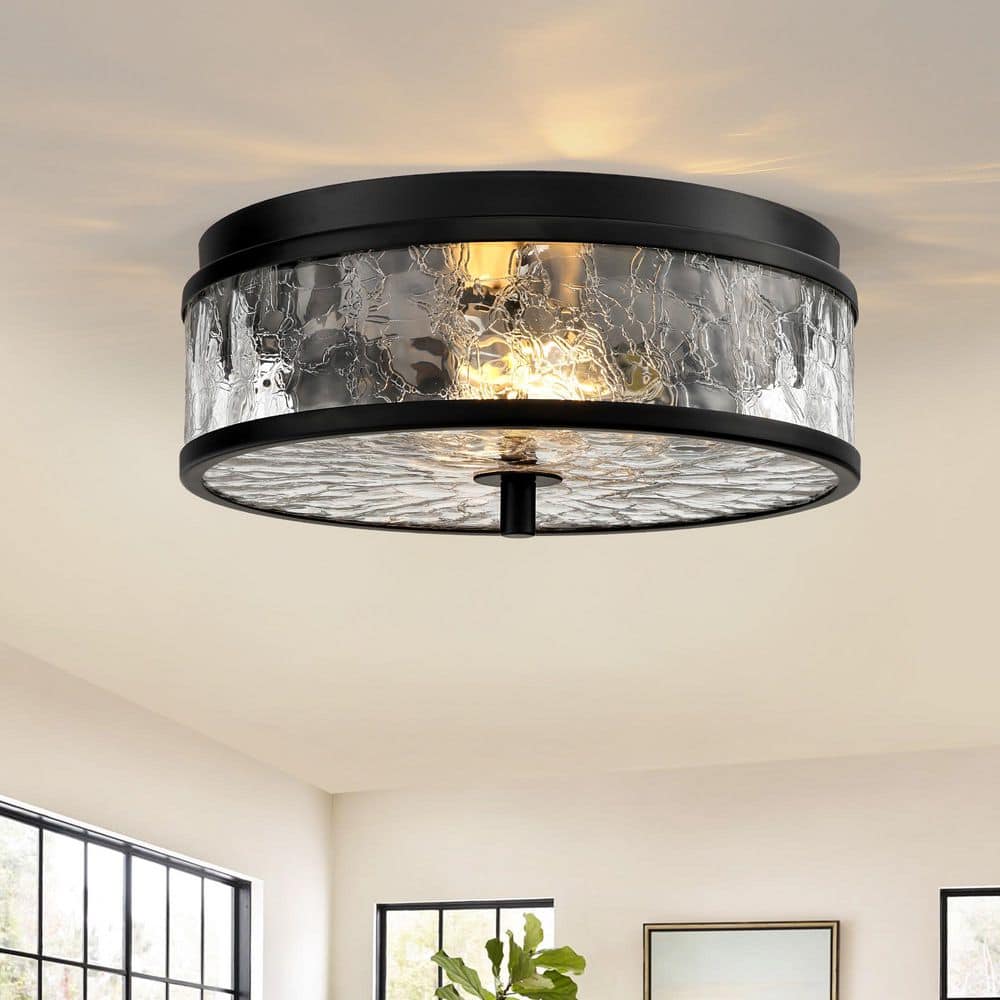 Reviews for LamQee 12 in. 2-Light Modern Black Flush Mount Ceiling ...
