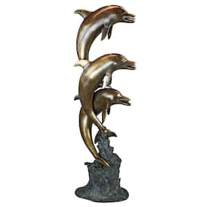 60 in. H Triple Leaping Dolphins Cast Bronze Garden Statue