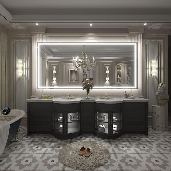 77 in. W x 36 in. H Rectangular Frameless UL Certified Front and Back LED Anti-Fog Tempered Wall Bathroom Vanity Mirror