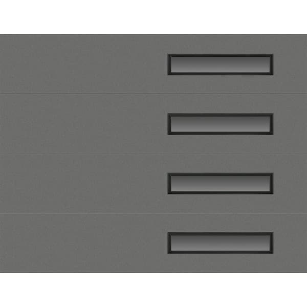Clopay Modern Steel 9 ft. X 7 ft. 18.4 R-Value Insulated Matte Lustra Charcoal Garage Door with Slim Windows