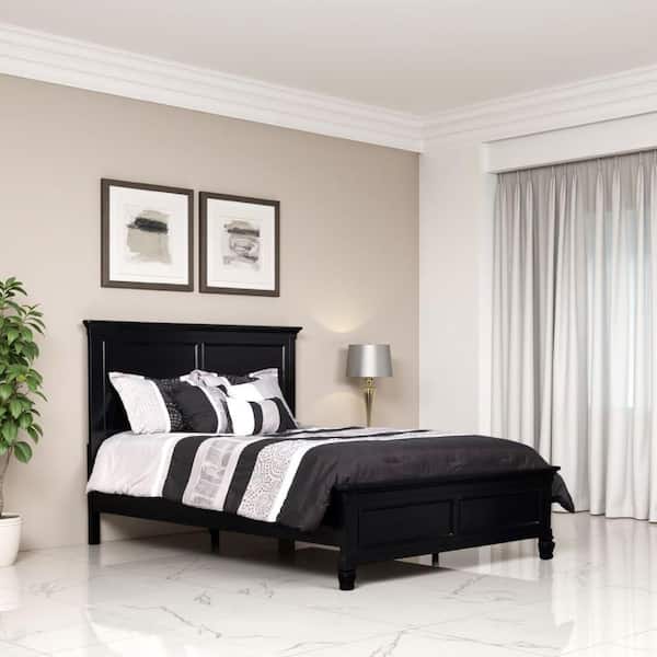 Umi Black Wood Frame Twin Size Panel Bed with Molded Details