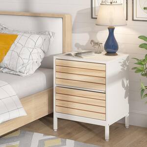 Fenley 2-Drawer White Wood Modern Nightstands Bedside Sofa Side End Table 19.68 in. W x 15.75 in. D x 23.62 in. H