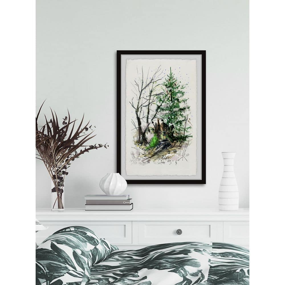 Green Christmas Tree Watercolor Print with Hand-Framed Archive Paper