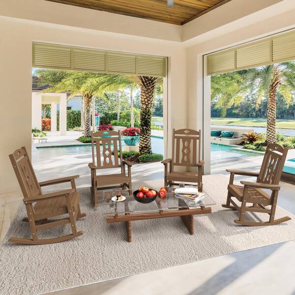 Patio Rocking Chair, Poly Lumber Porch Rocker with High Back, 350Lbs Support  Rocking Chairs for Both Outdoor and Indoor 