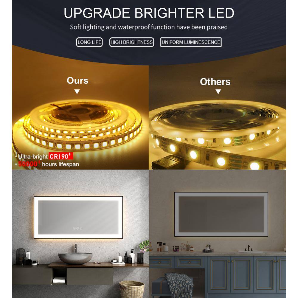 Oversized Matte Black Aluminum Frameless LED Vanity Mirror