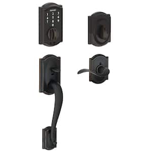Camelot Aged Bronze Touch Electronic Keypad Deadbolt and Front Entry Door Handle with Accent Door Lever