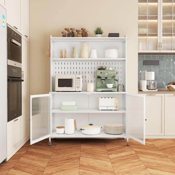 GQB 75 in. Tall Kitchen Pantry Cabinet in White,Tall Storage Cabinet with Glass Doors,Adjustable Shelves,Cabinet Cupboard,