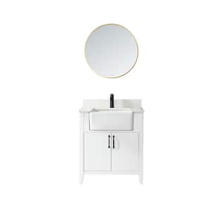 Sevilla 30 in. W x 22 in. D x 33.9 in. H Single Sink Bath Vanity in White with White Stone Countertop and Mirror