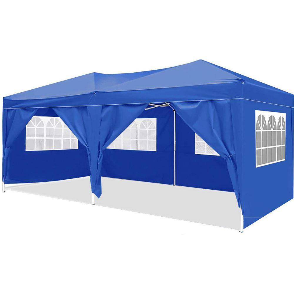 10 ft. W x 20 ft. L Blue Pop-Up Canopy Outdoor Party Folding Tent with 6 Re