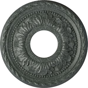 7/8" x 11-3/8" x 11-3/8" Polyurethane Palmetto Ceiling Medallion, Athenian Green Crackle