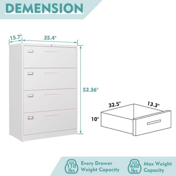 Mlezan 4 Drawer Lateral White Metal Storage For Letter