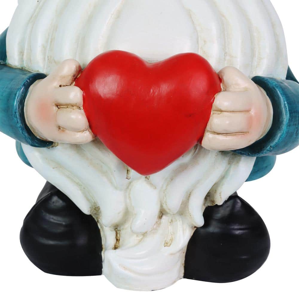 Solar Rainbow Hat Garden Gnome with Heart, 6 x 12.5 Inches