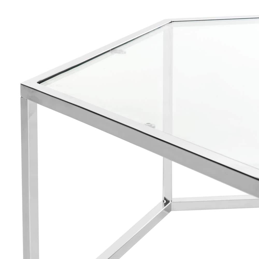 Eliana 36" Chrome and Glass Hexagonal Coffee Table