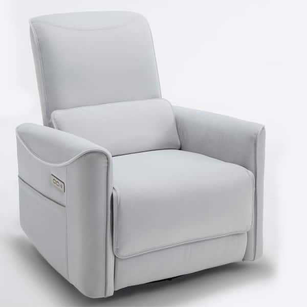 Light Gray Polyester Ergonomic Chair Swivel Rocker Recliner with USB and Type-C Ports
