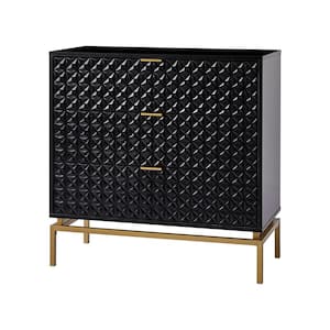 Vico Mid-Century Black 31 in. Tall 3 Drawer Storage Cabinet Set with Embossed Pattern with a Metal Base