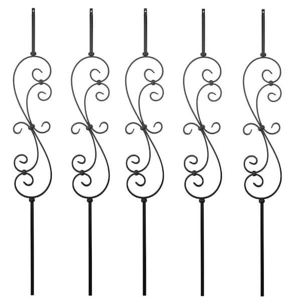 44 in. x 1/2 in. Unfinished Iron Decorative Balusters 5-Pack for Decks Black