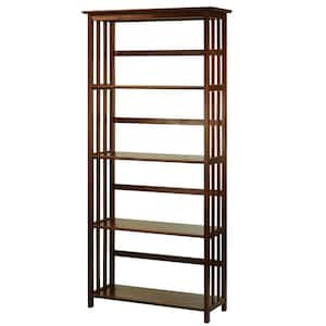 63 in. Walnut New Wood 4-Shelf Etagere Bookcase with Open Back