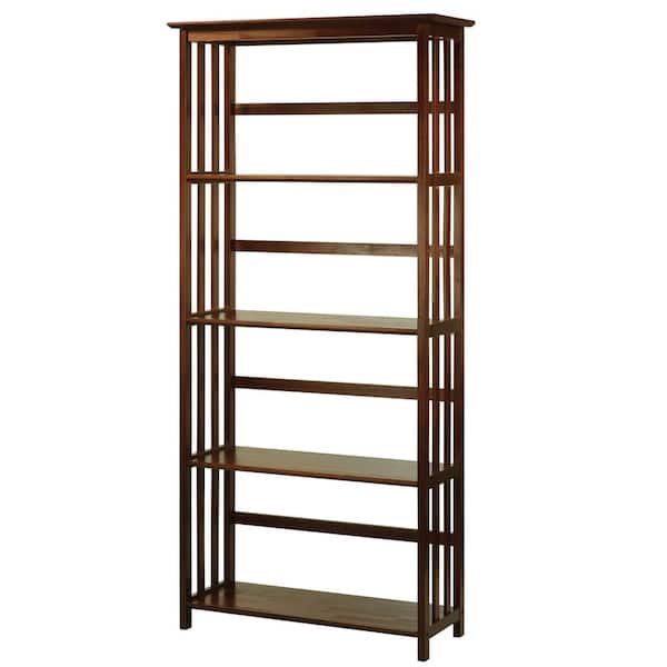 Casual Home 63 in. Walnut New Wood 4-Shelf Etagere Bookcase with Open Back