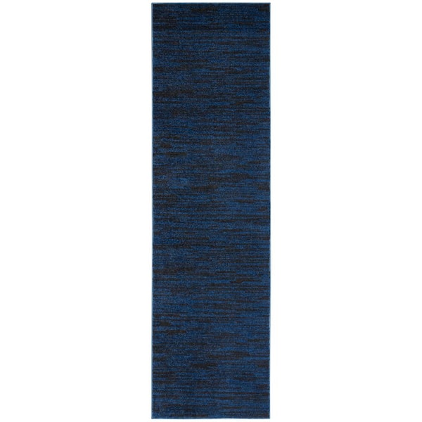Nourison Essentials 2 ft. x 10 ft. Midnight Blue Kitchen Runner Solid Contemporary Indoor/Outdoor Patio Area Rug
