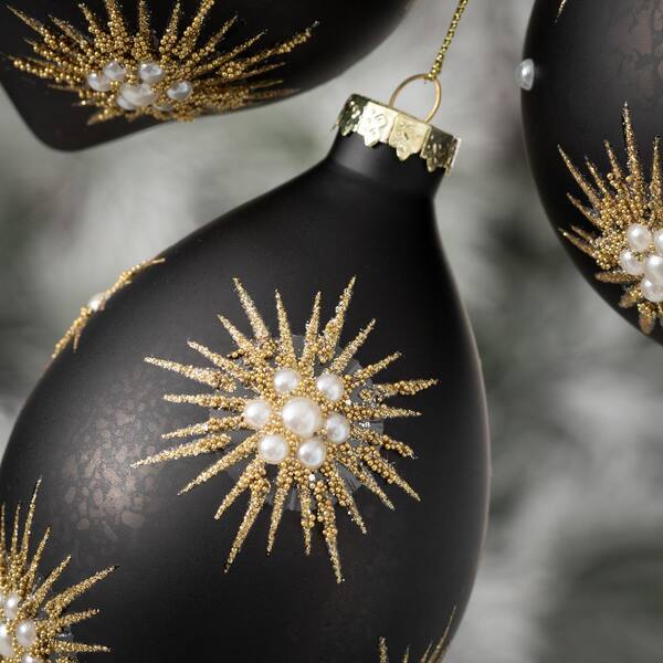 4H Sullivans Night Sky Ball Ornament - Set of 2, Black Christmas Ornaments  - 4L x 4W x 4H