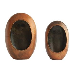 10 in. and 12 in. Antique Gold Metal Wall Containers (Set of 2 Sizes)